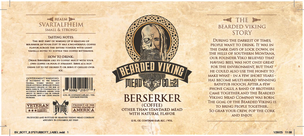 TABC label artwork for BEARDED VIKING MEAD COMPANY BERSERKER (COFFEE)