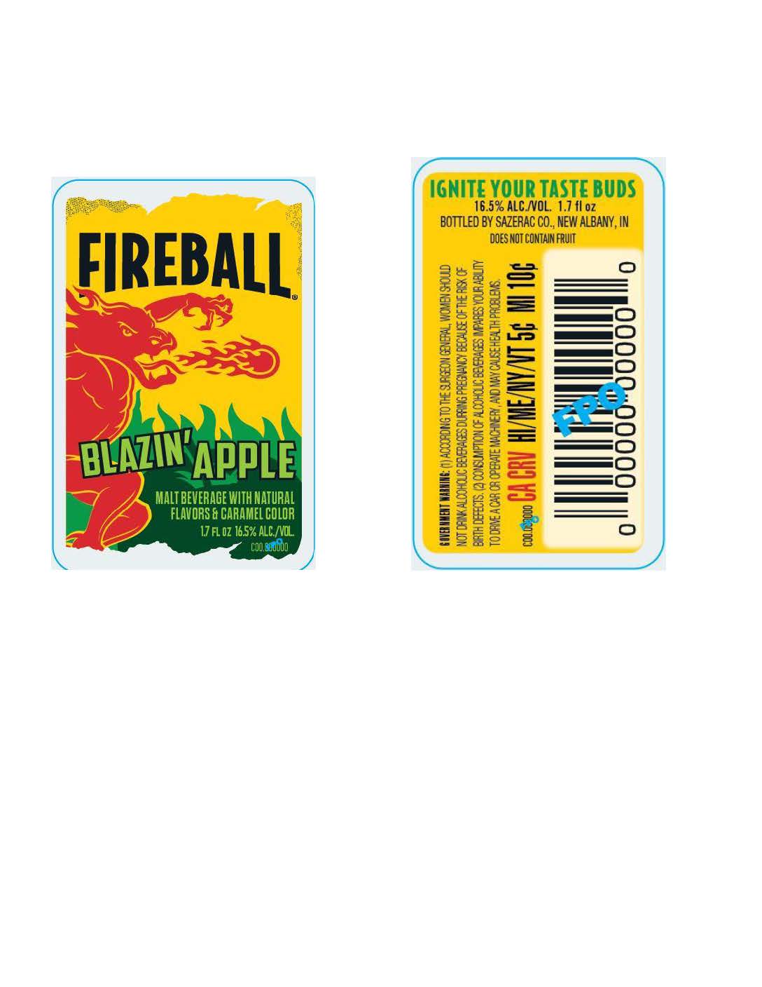 TABC label artwork for Fireball Blazin' Apple Malt 1.7oz