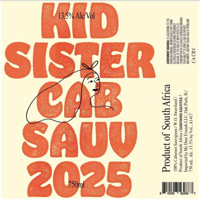 TABC label artwork for KID SISTER Cabernet Sauvignon W.O. SWARTLAND