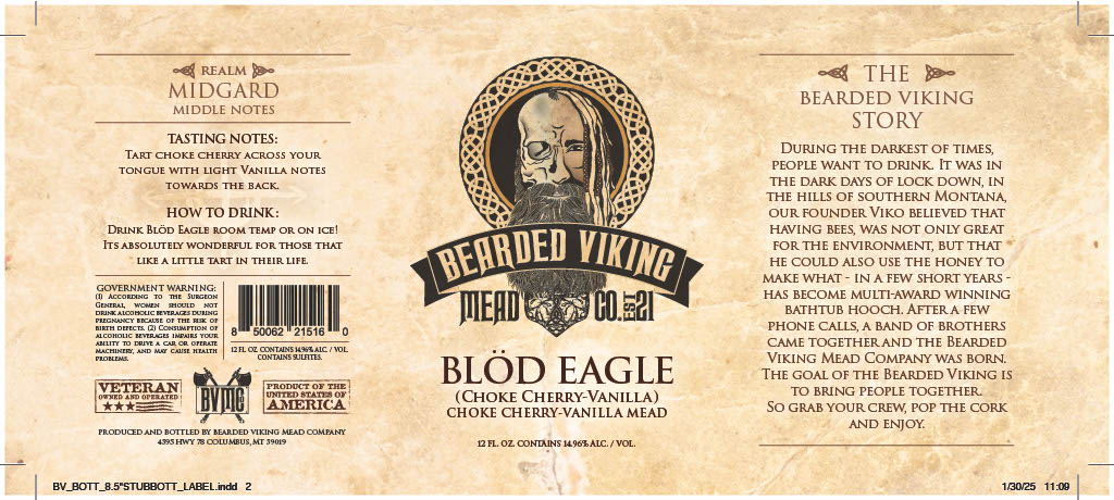 TABC label artwork for BEARDED VIKING MEAD COMPANY BLOD EAGLE (CHOKE CHERRY-VANILLA)