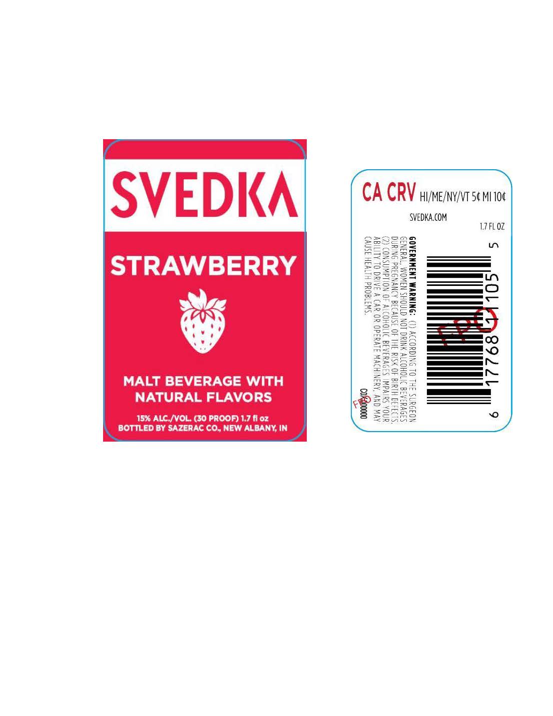 TABC label artwork for Svedka Strawberry Malt Beverage 1.7oz