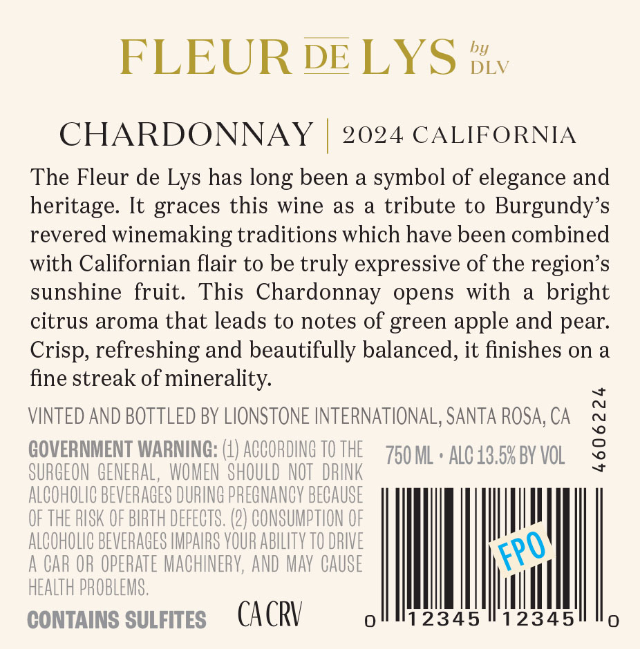 TABC label artwork for Fleur de Lys California Chardonnay
