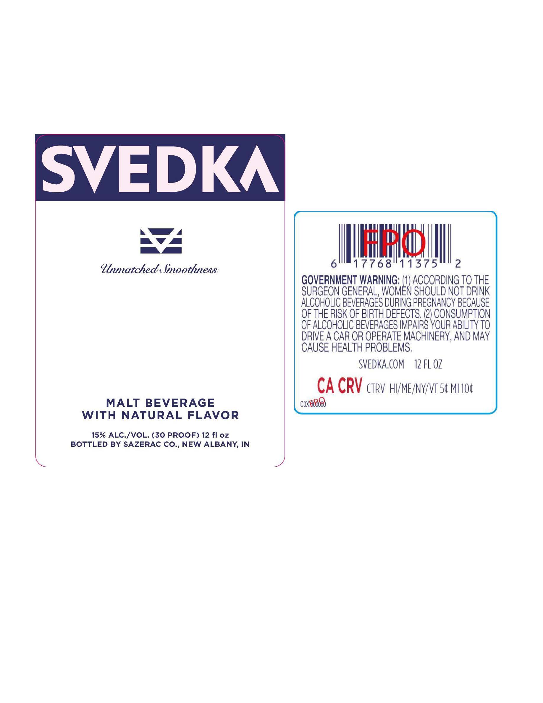 TABC label artwork for Svedka Unmatched Smoothness Malt Beverage 12oz