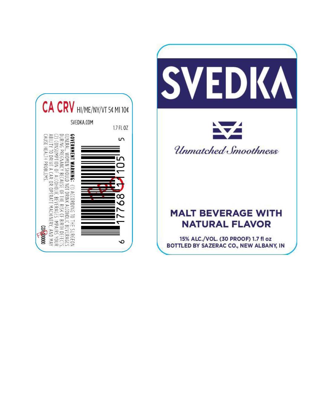 TABC label artwork for Svedka Unmatched Smoothness Malt Beverage 1.7oz