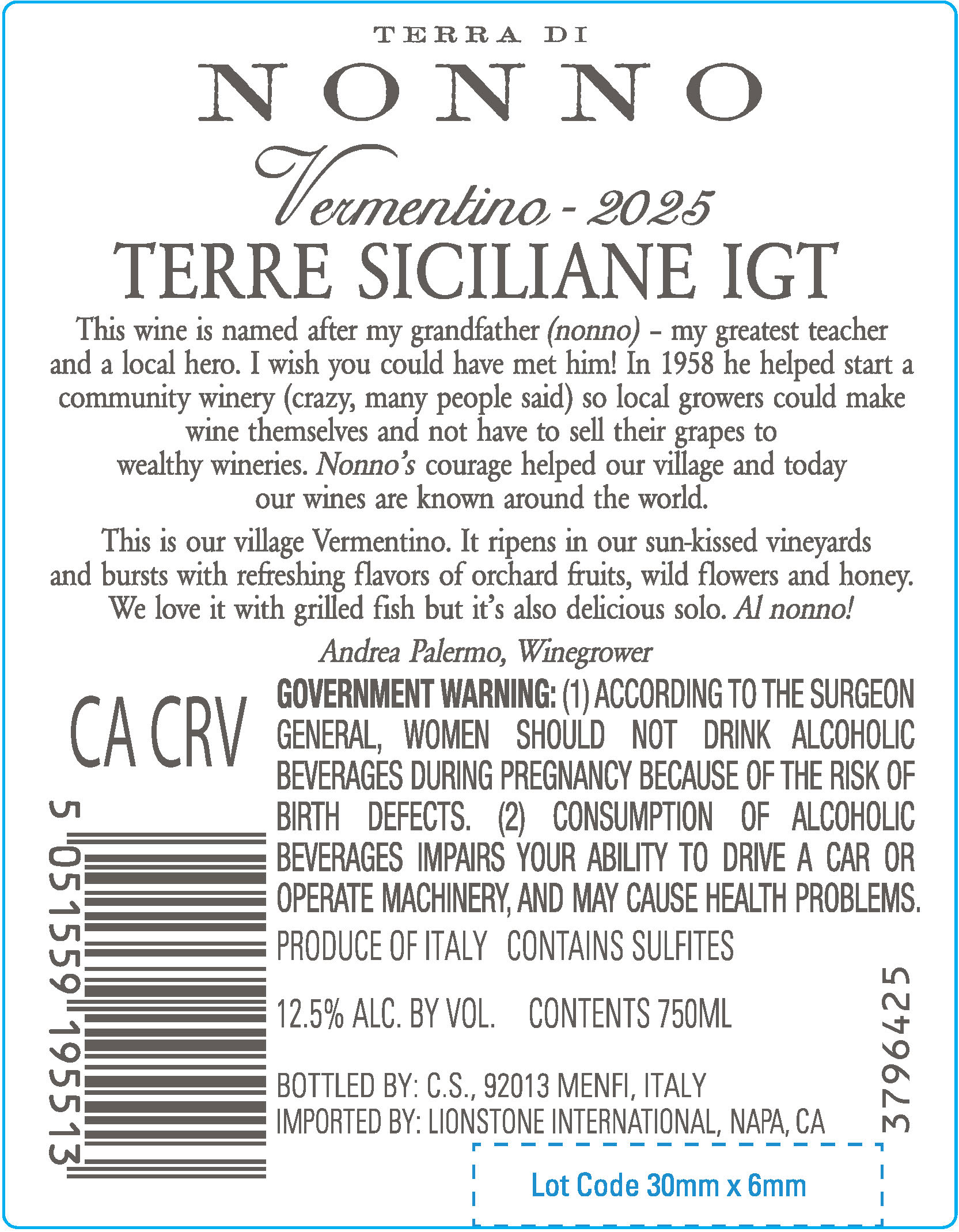 TABC label artwork for Terra di Nonno Terre Siciliane Vermentino, Italy