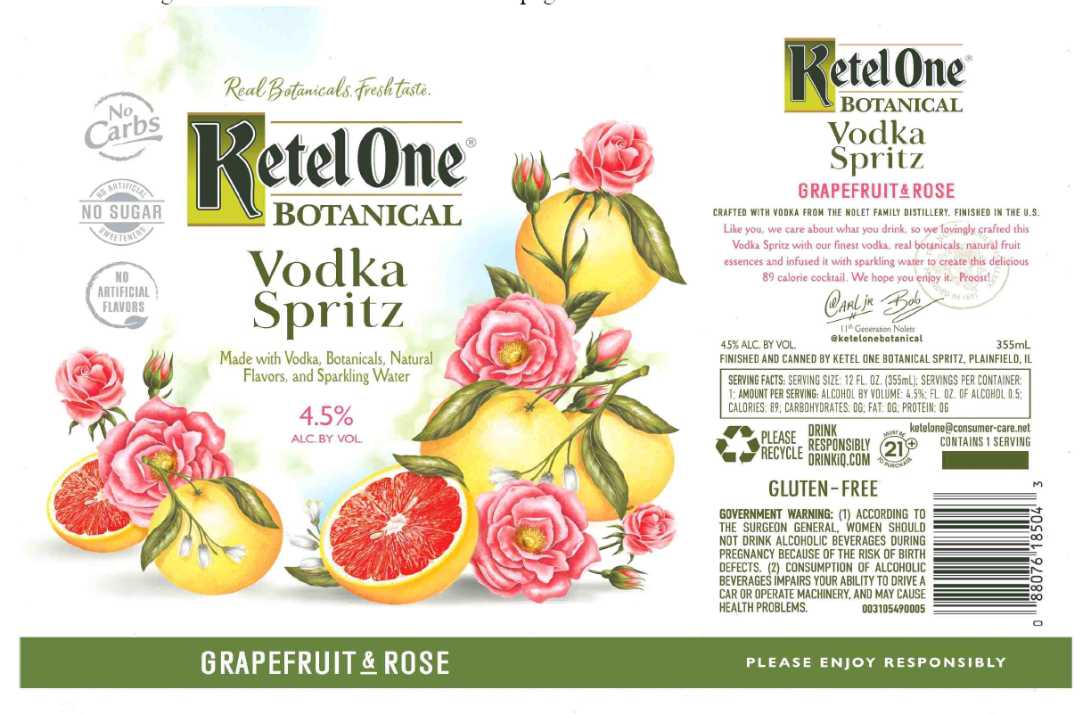 TABC label artwork for Ketel One Grapefruit & Rose