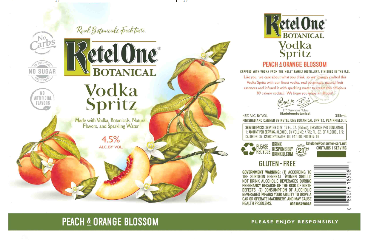 TABC label artwork for Ketel One Peach & Orange Blossom