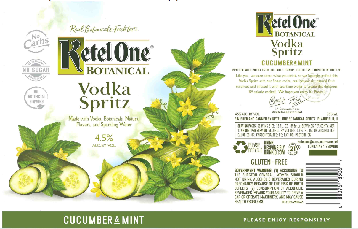 TABC label artwork for Ketel One Cucumber & Mint