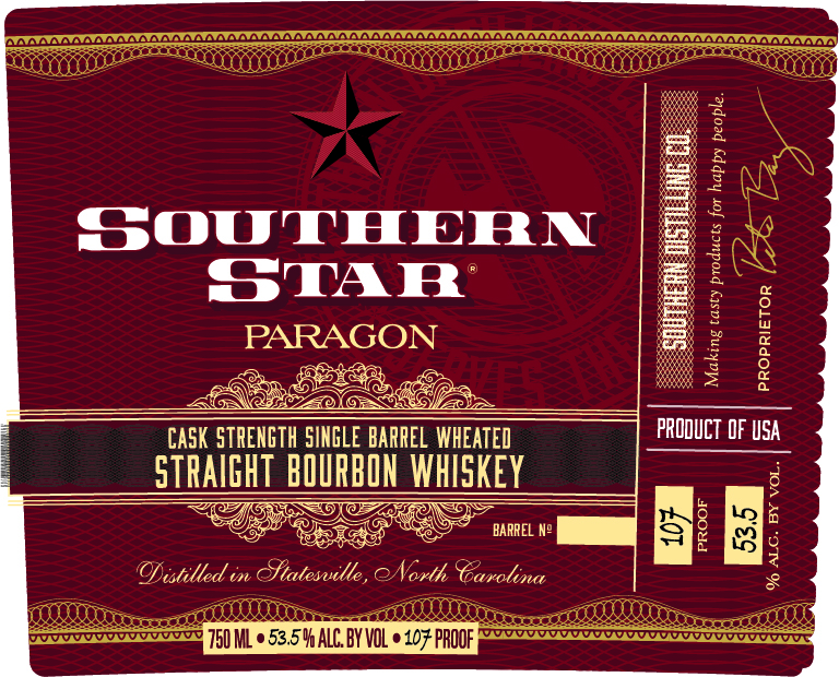 TABC label artwork for Southern Star Paragon Cask Strength Single Barrel Wheated Straight Bourbon Whiskey