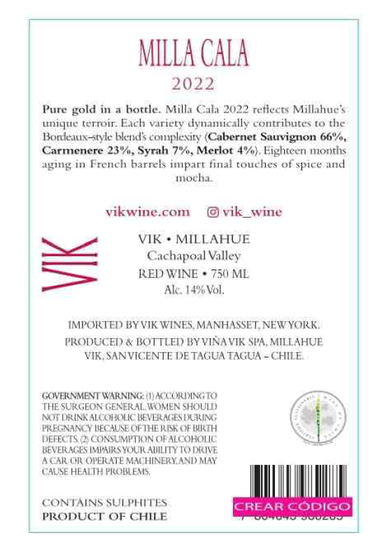 TABC label artwork for Milla Cala Red Wine