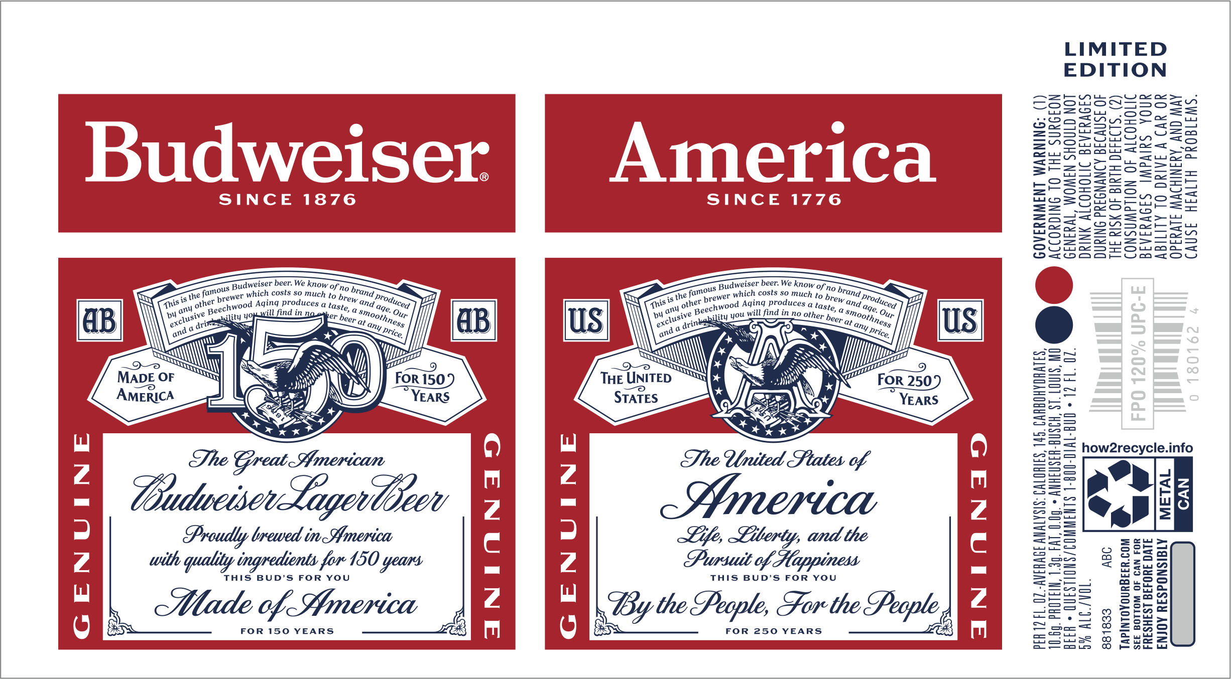 TABC label artwork for BUDWEISER 2026 "SUMMER" 150TH ANNIVERSARY 12 OZ. CAN