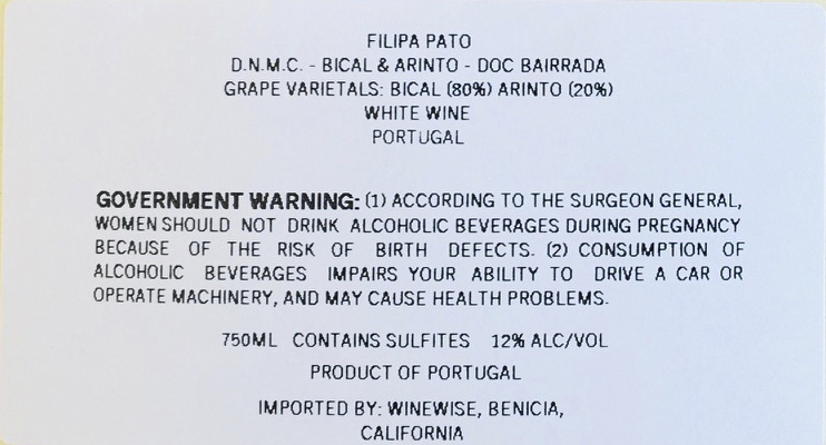 TABC label artwork for Filipa pato / William Wouters DNMC Bical & Arinto
