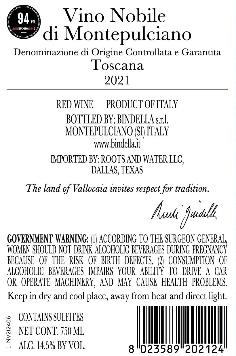 TABC label artwork for BINDELLA S.R.L. VINO NOBILE DI MONTEPULCIANO