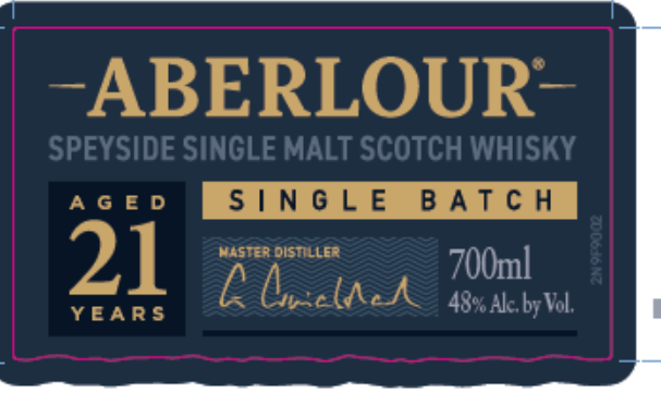 TABC label artwork for Aberlour 21 YO Single Batch Whisky