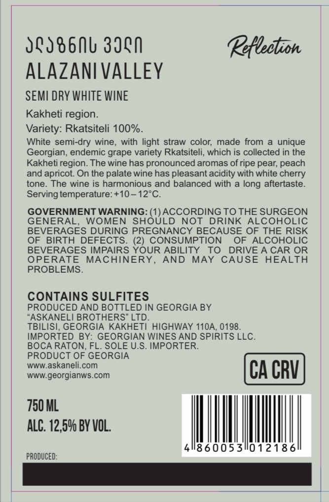 TABC label artwork for Reflection White