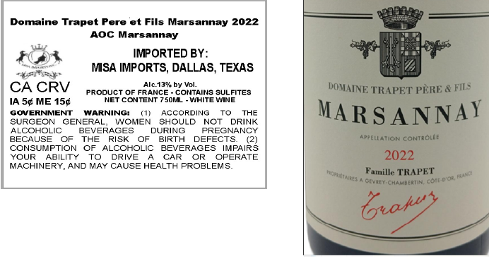 TABC label artwork for DOMAINE TRAPET PERE ET FILS MARSANNAY