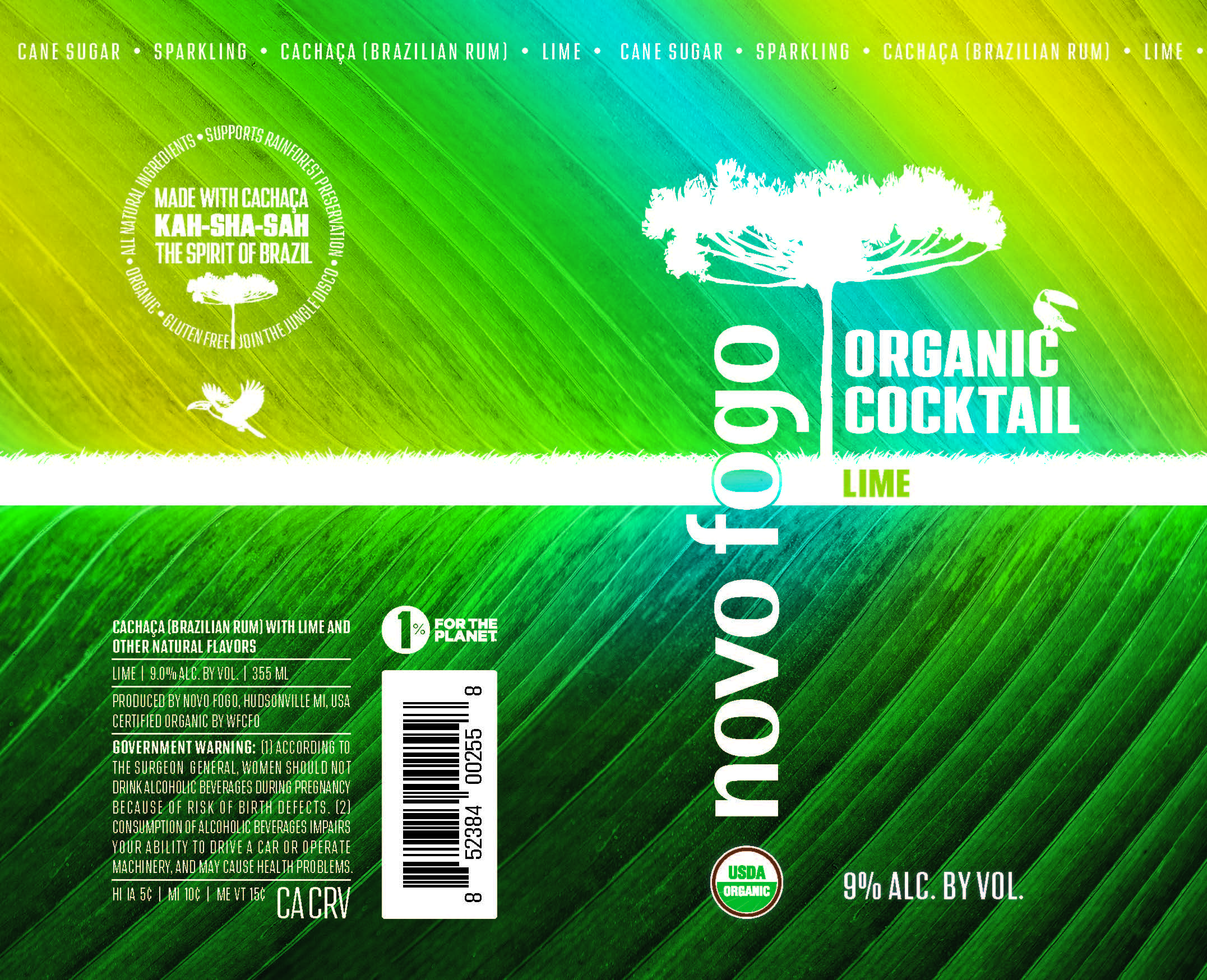 TABC label artwork for Novo Fogo Organic Cocktail - Lime