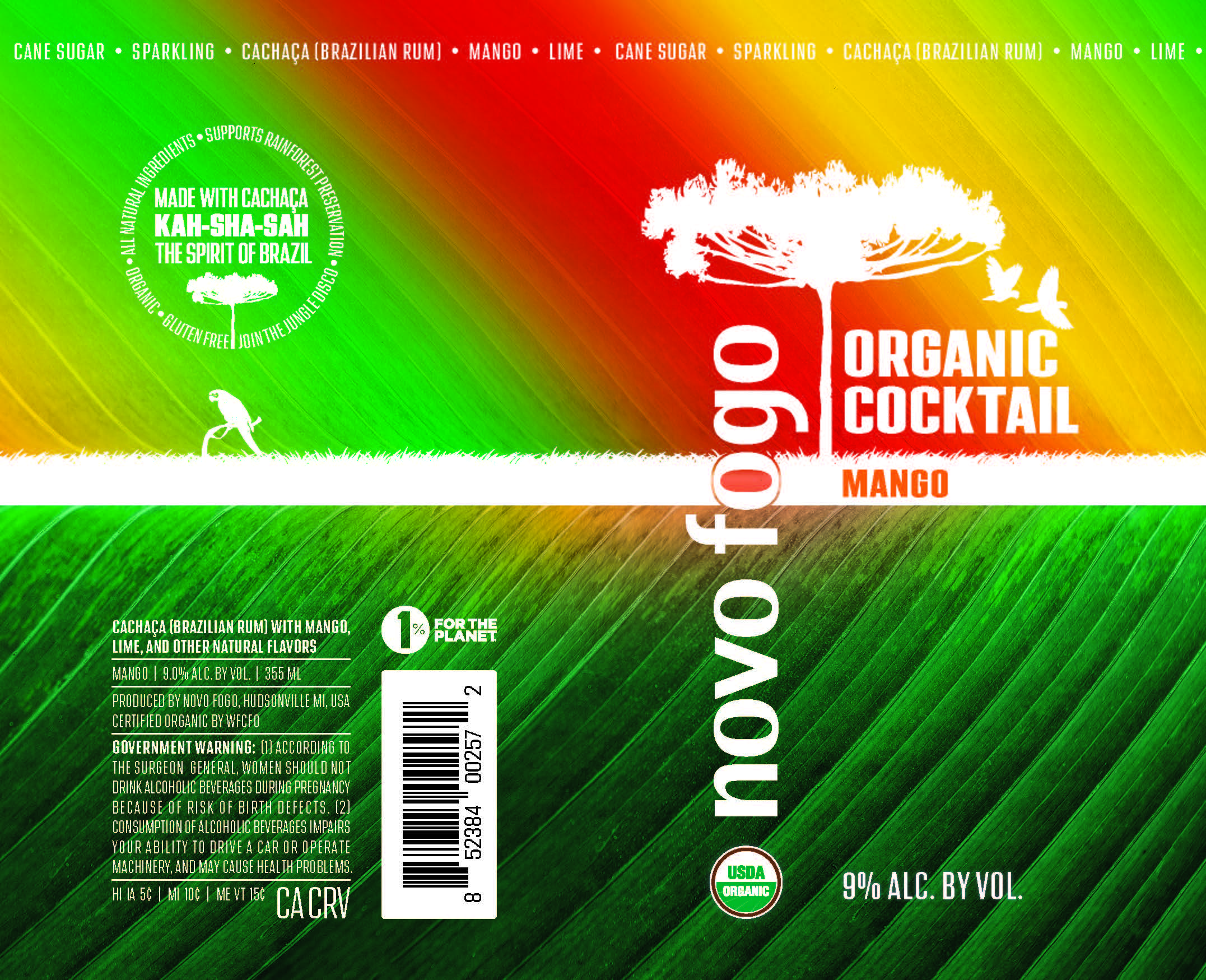 TABC label artwork for Novo Fogo Organic Cocktail - Mango