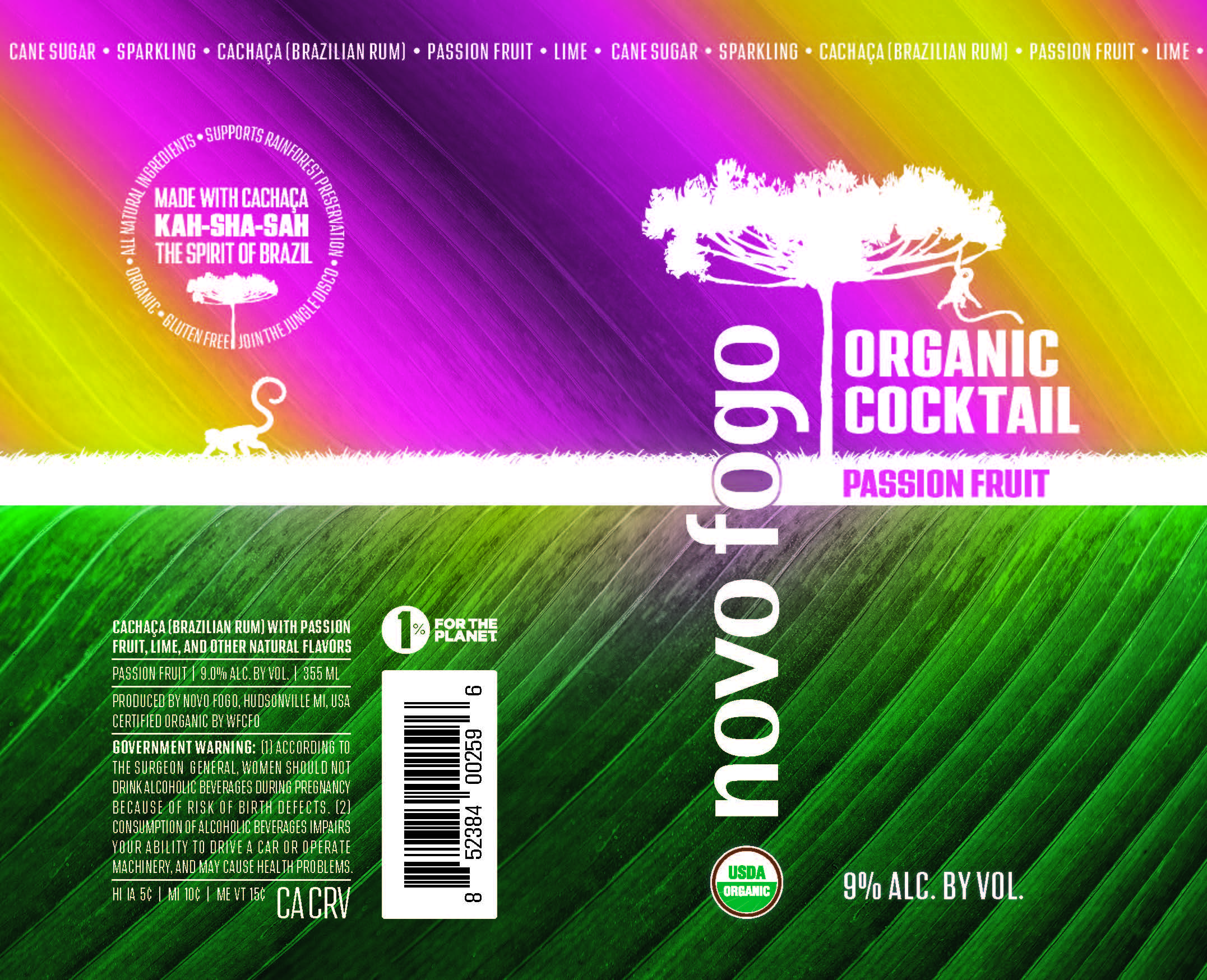 TABC label artwork for Novo Fogo Organic Cocktail - Passion Fruit
