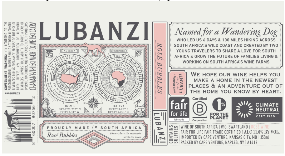 TABC label artwork for Lubanzi Rose Bubbles Rose Wine