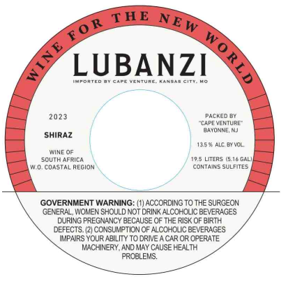 TABC label artwork for Lubanzi Shiraz KEG