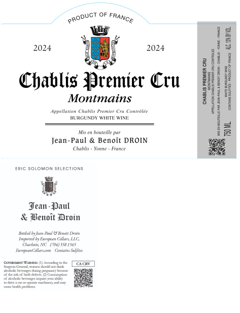 TABC label artwork for Jean Paul et Benoit Droin Montmains Chablis Premier Cru Controlee