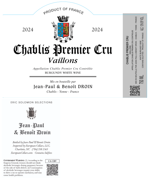 TABC label artwork for Jean Paul et Benoit Droin Vaillons Chablis Premier Cru Controlee