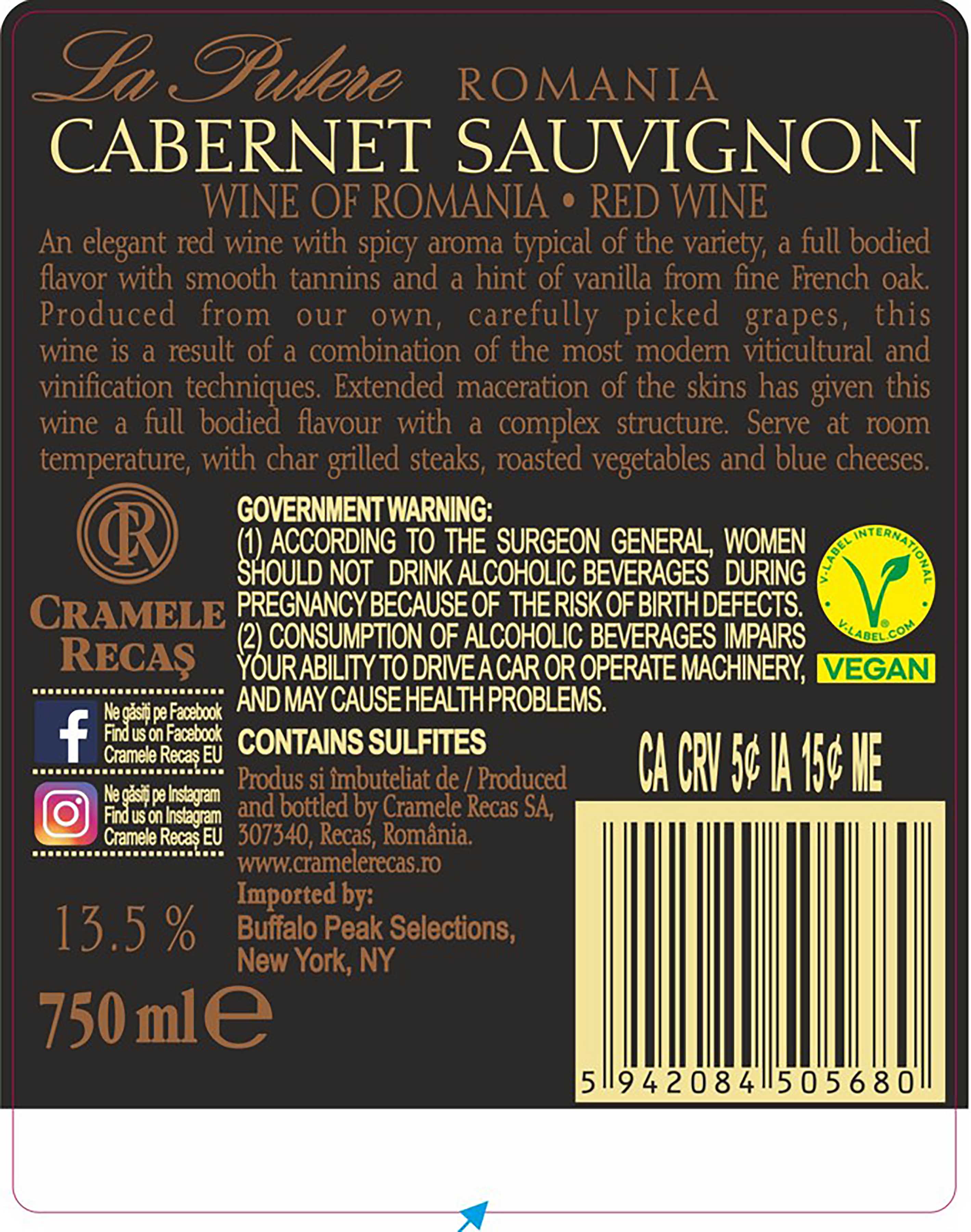 TABC label artwork for Recas La Putere Cabernet