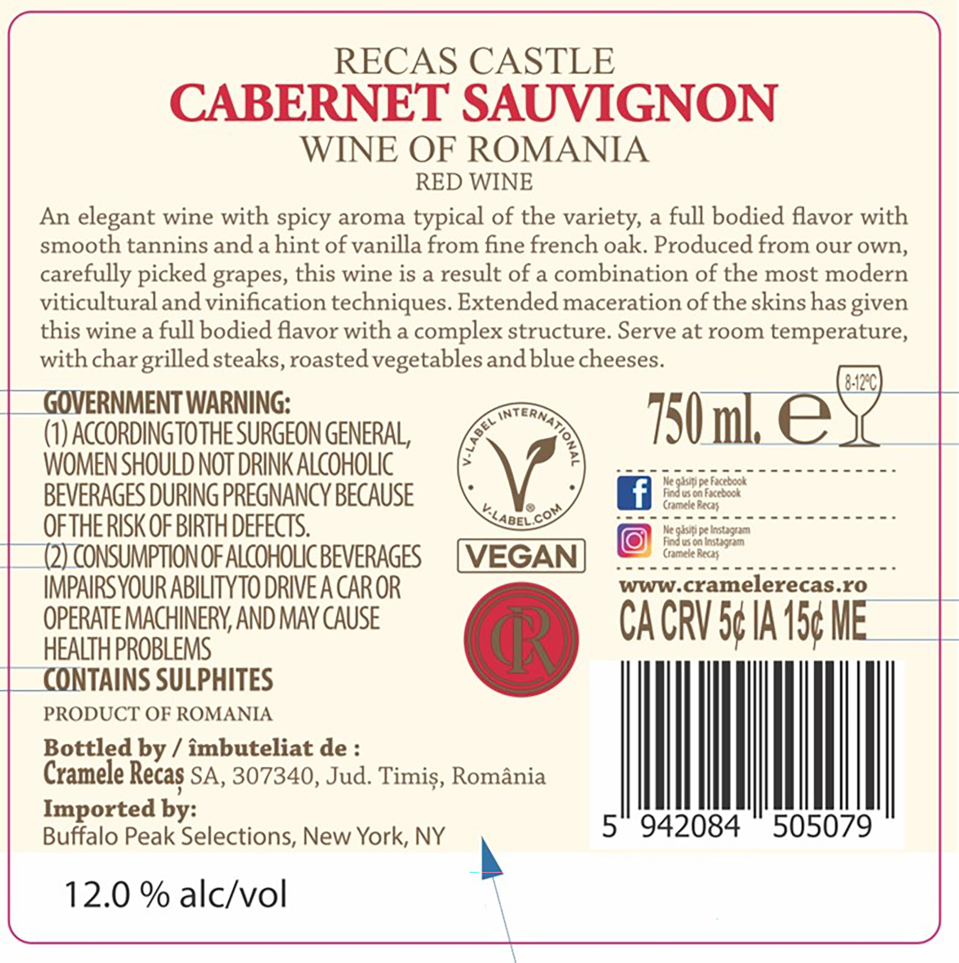 TABC label artwork for Recas Castle Cabernet Sauvignon
