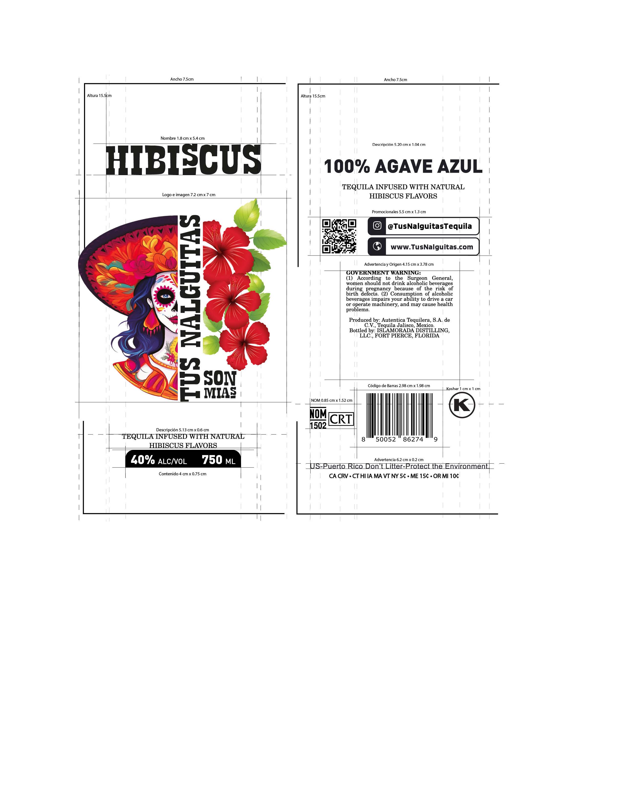 TABC label artwork for Tus Nalguitas Son Mias Hibiscus Tequila