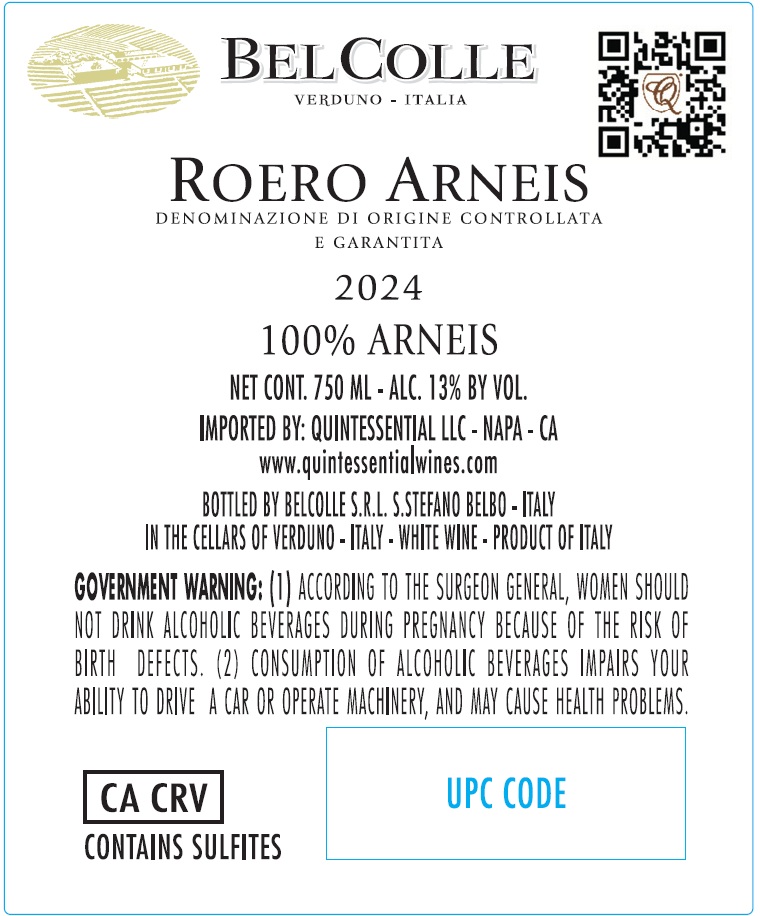 TABC label artwork for BelColle Arneis Roero Arneis