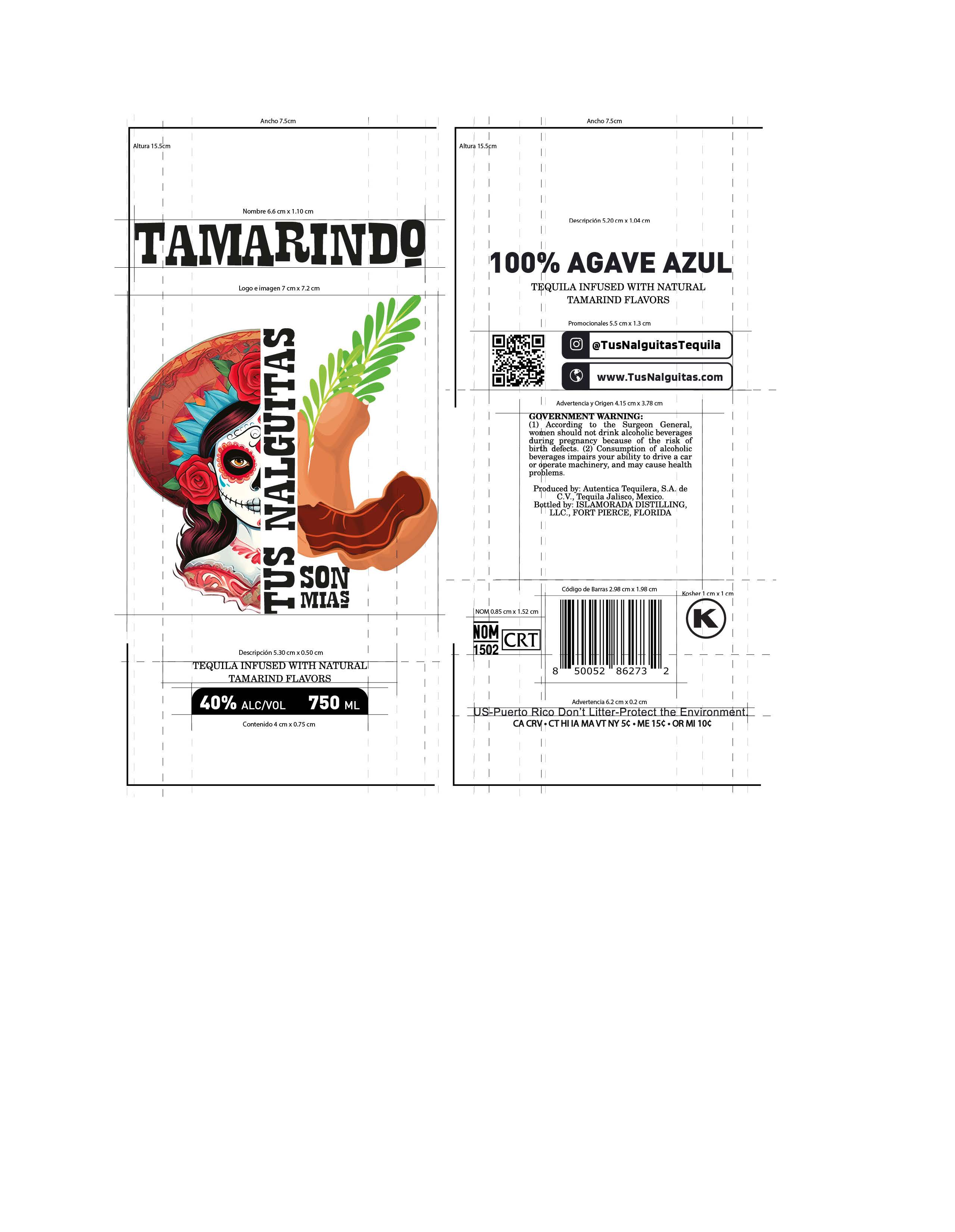 TABC label artwork for Tus Nalguitas Son Mias Tamarindo Tequila