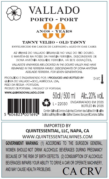 TABC label artwork for Vallado 80 Years Tawny Porto
