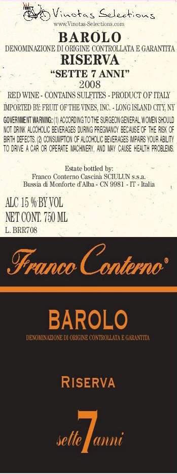 TABC label artwork for Franco Conterno Sette 7 Anni Barolo Riserva