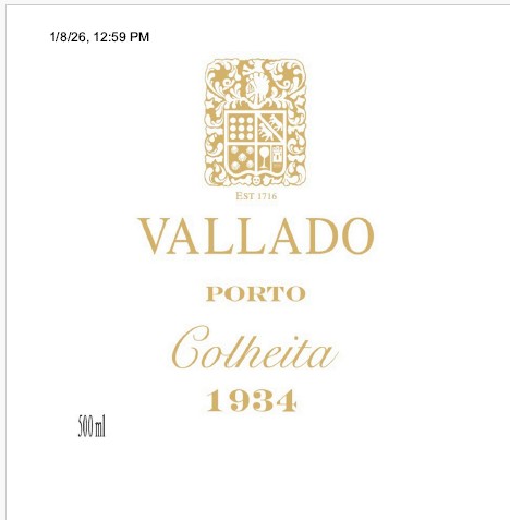 TABC label artwork for Vallado Colheita 1934 Porto