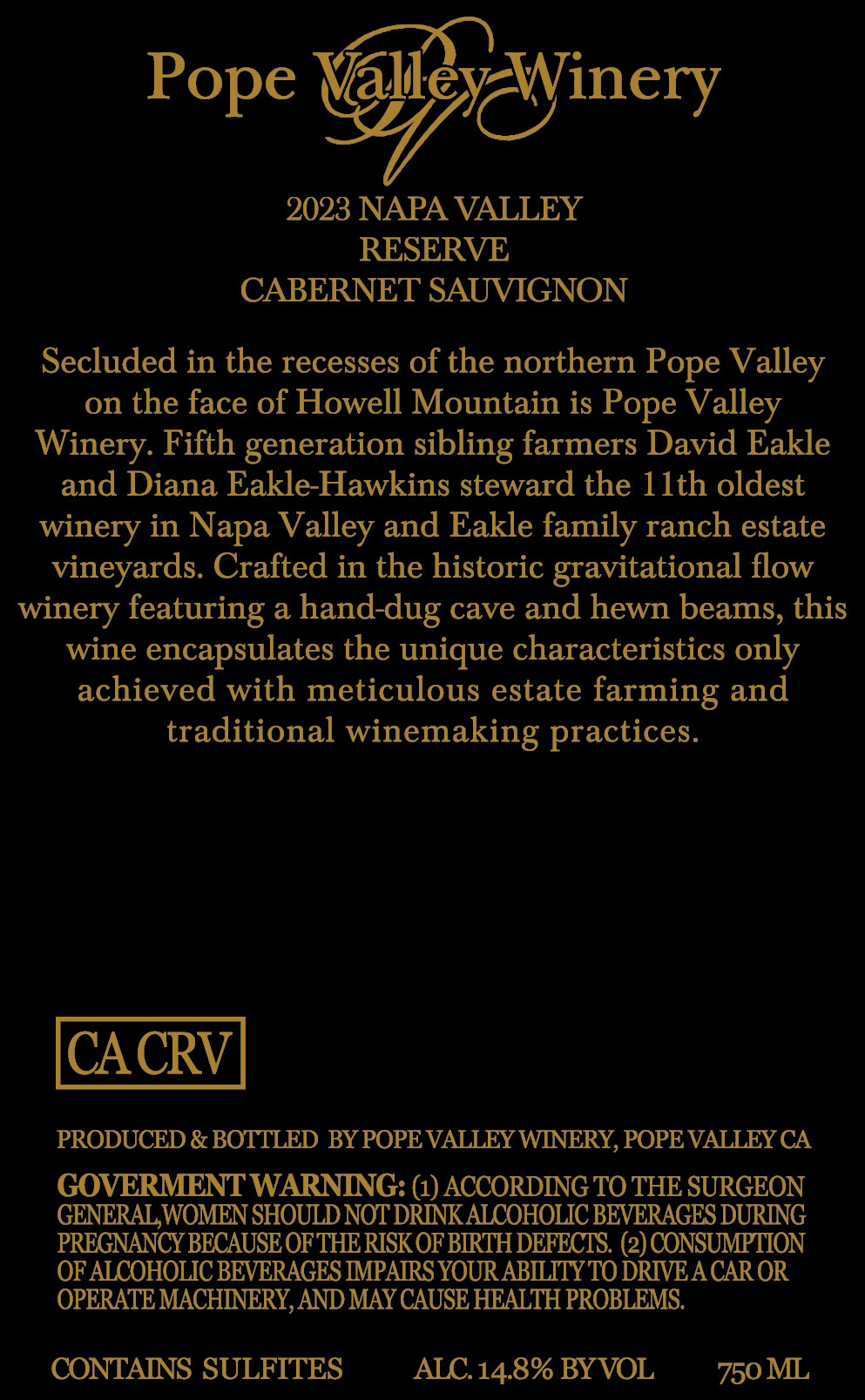 TABC label artwork for Pope Valley Winery Reserve Cabernet Sauvignon