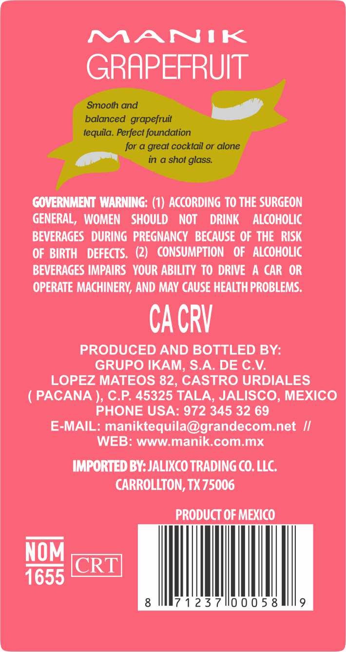 TABC label artwork for Manik Grapefruit Tequila