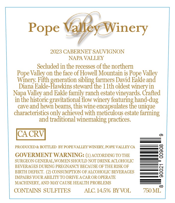 TABC label artwork for Pope Valley Cabernet Sauvignon