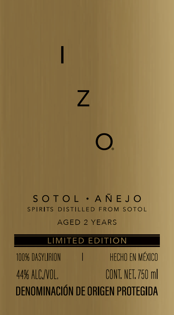 TABC label artwork for IZO Sotol Anejo Aged 2 Years
