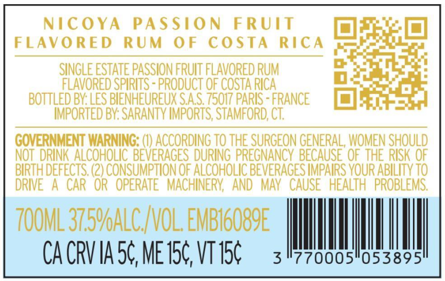 TABC label artwork for Nicoya Passion Fruit Rum