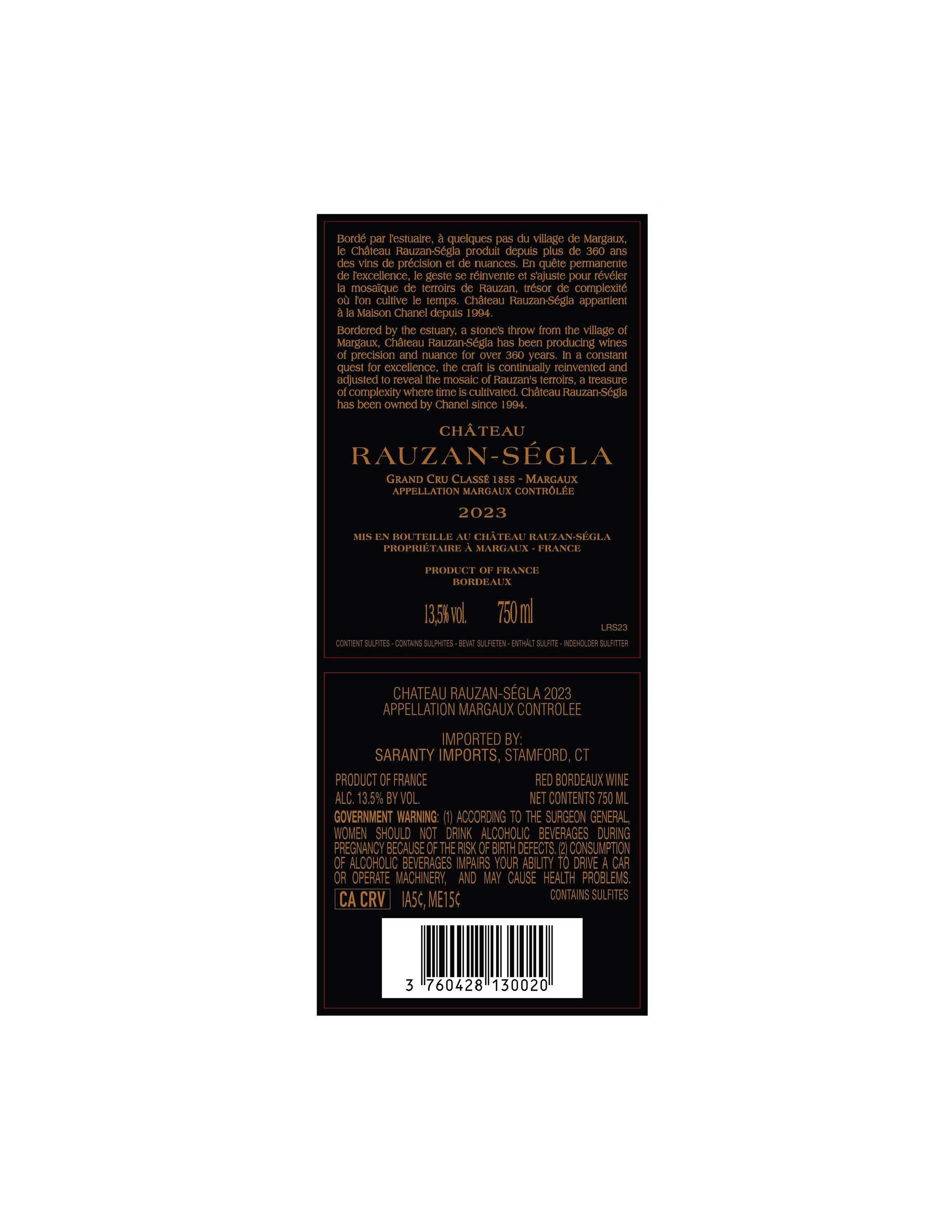 TABC label artwork for Chateau Rauzan Segla Mar