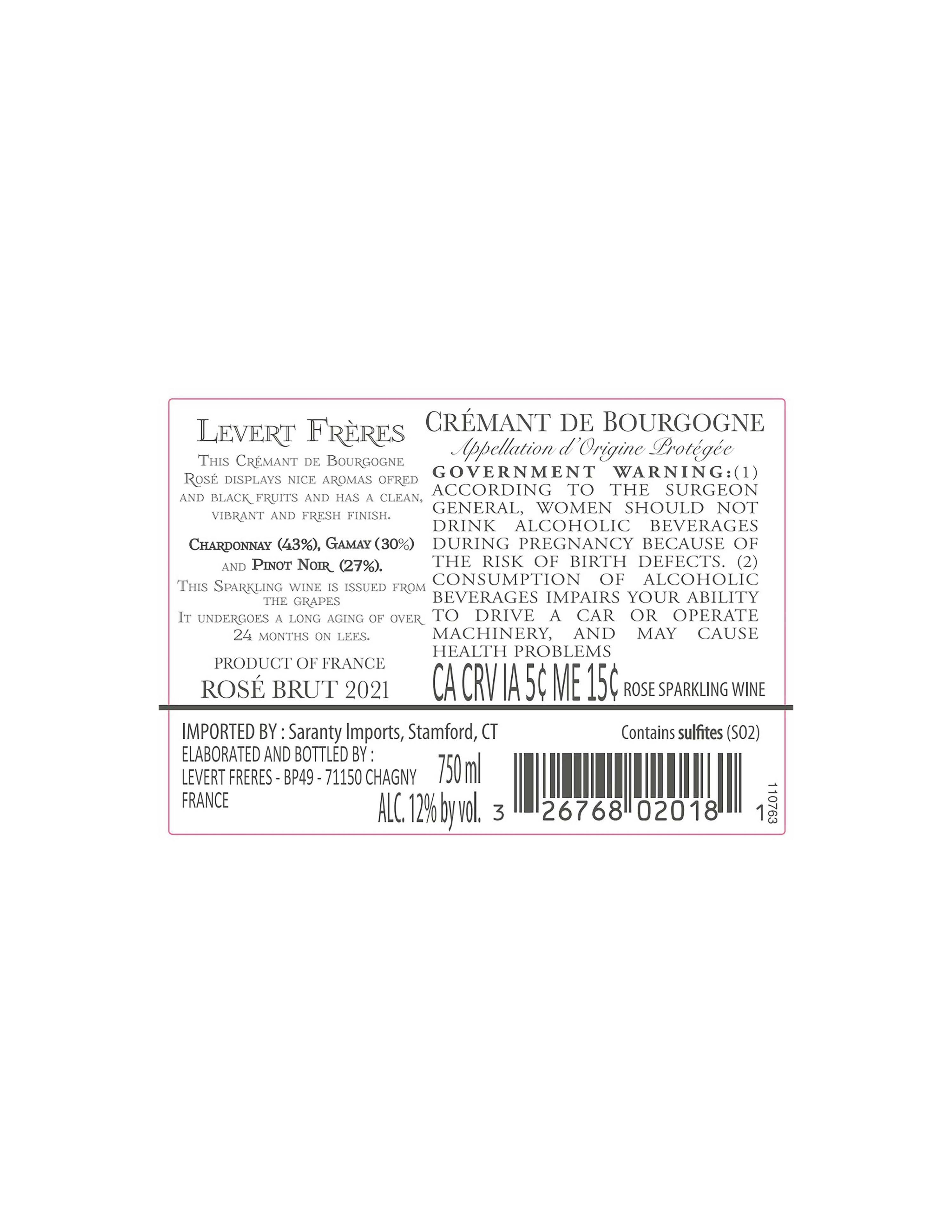 TABC label artwork for Levert Cremant de Bourgogne Rose