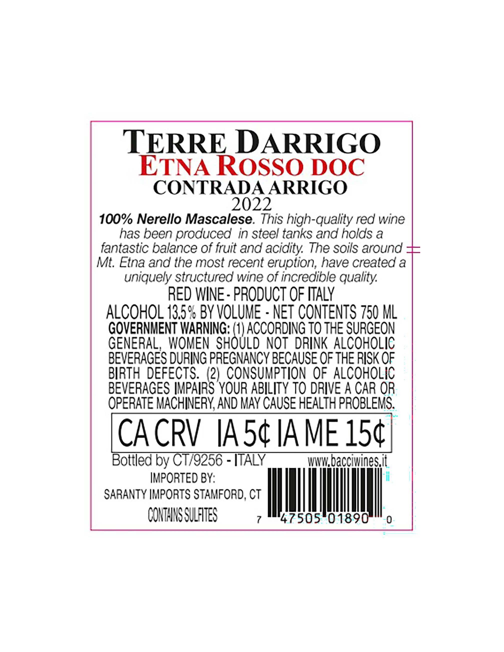 TABC label artwork for Terre Darrigo Contrada Arrigo