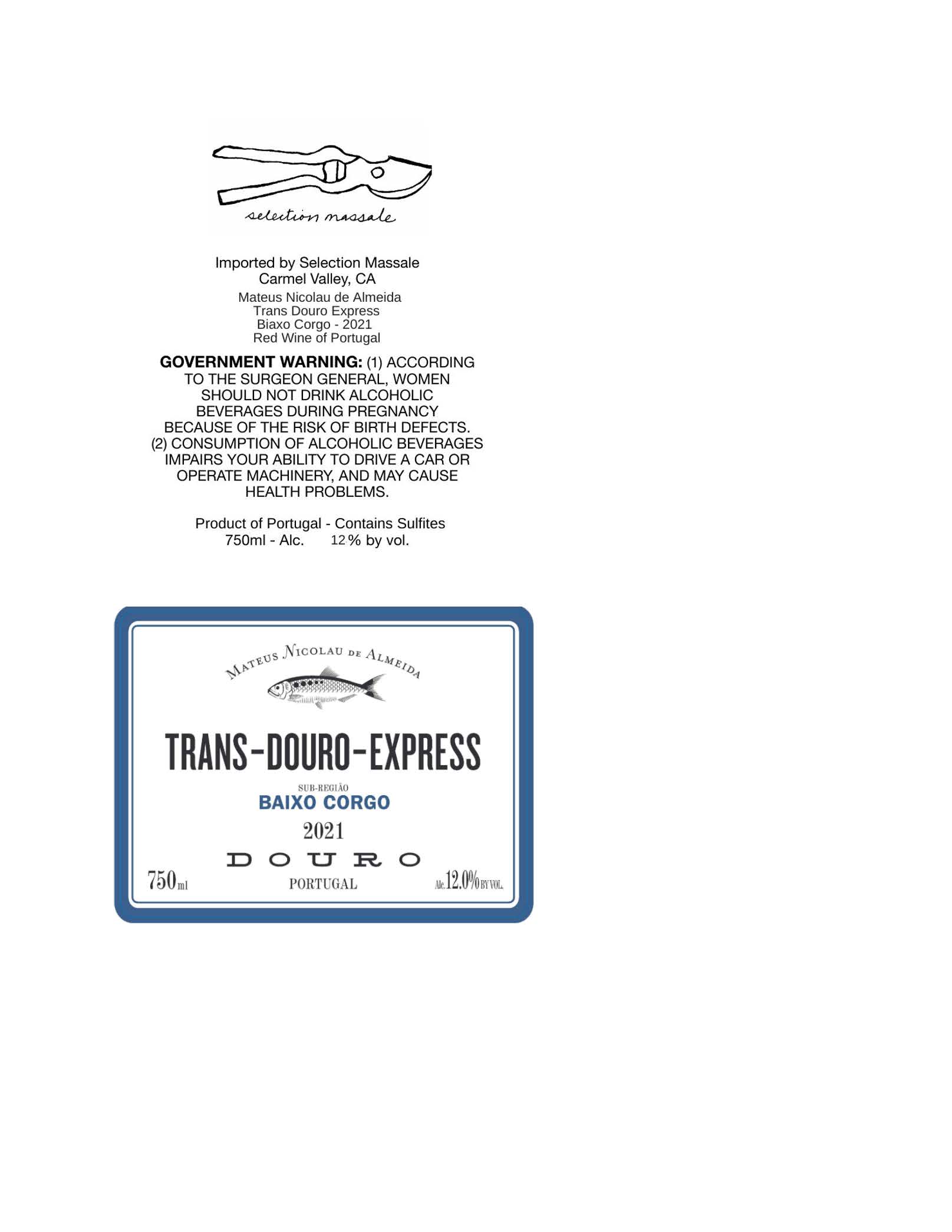TABC label artwork for Mateus Nicolau d' Almeida, Biaxo Corgo Tinto