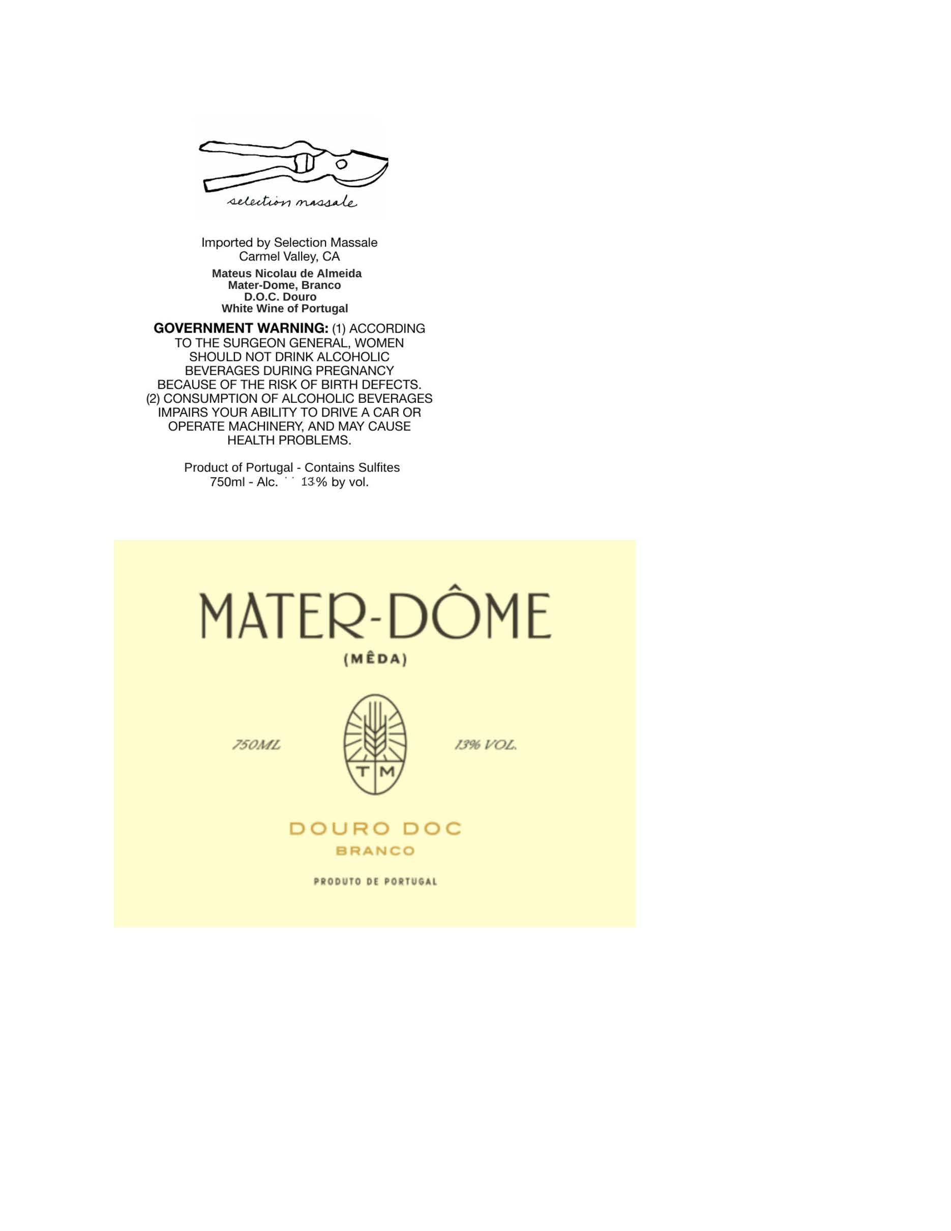 TABC label artwork for Mateus Nicolau d' Almeida, Mater-Dome Branco