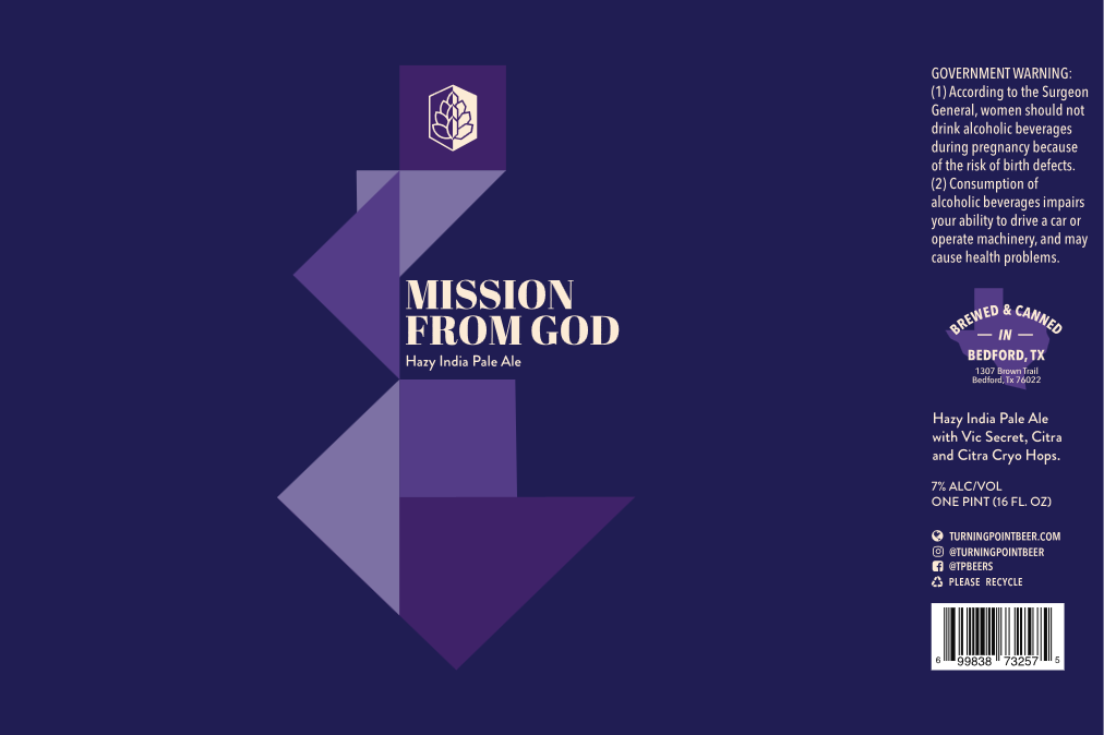 TABC label artwork for MISSION FROM GOD HAZY INDIA PALE ALE