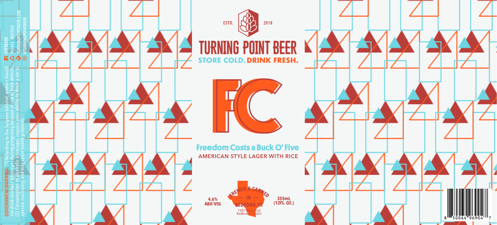 TABC label artwork for FREEDOM COSTS A BUCK O' FIVE AMERICAN STYLE LAGER WITH RICE