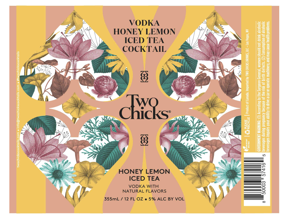 TABC label artwork for Two Chicks Vodka Honey Lemon Iced Tea