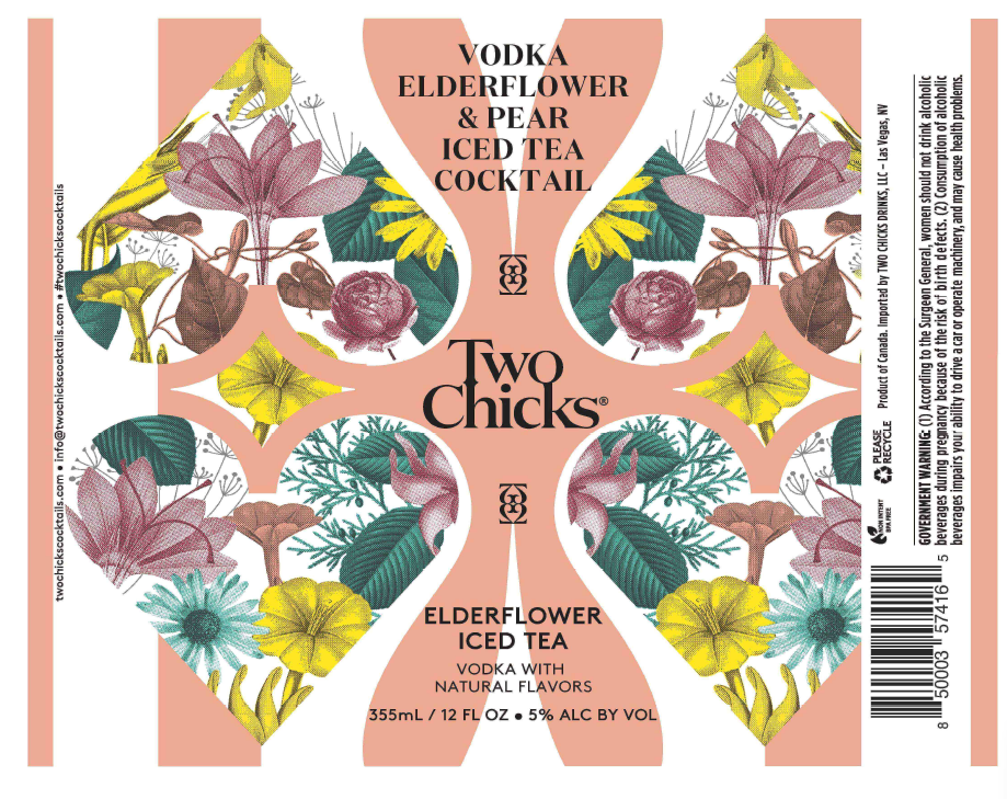 TABC label artwork for Two Chicks Vodka Pear and Elderflower Iced Tea