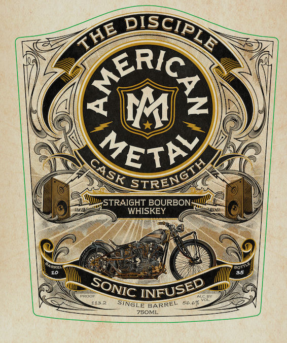 TABC label artwork for American Metal Whiskey Sonic Infused Straight Bourbon Whiskey The Disciple